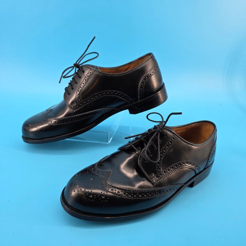 David Taylor Mens Black Leather Wingtip Brogue Oxford Dress Shoes 62122 7.5 D‎